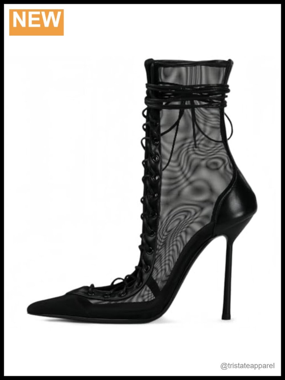 Women's Mesh Lace Up Pointed Toe High Heel Ankle Boots